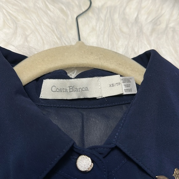 2 High Low Sleeveless Navy & Black Leopard Animal Print Blouses w/Collar - Picture 5 of 16